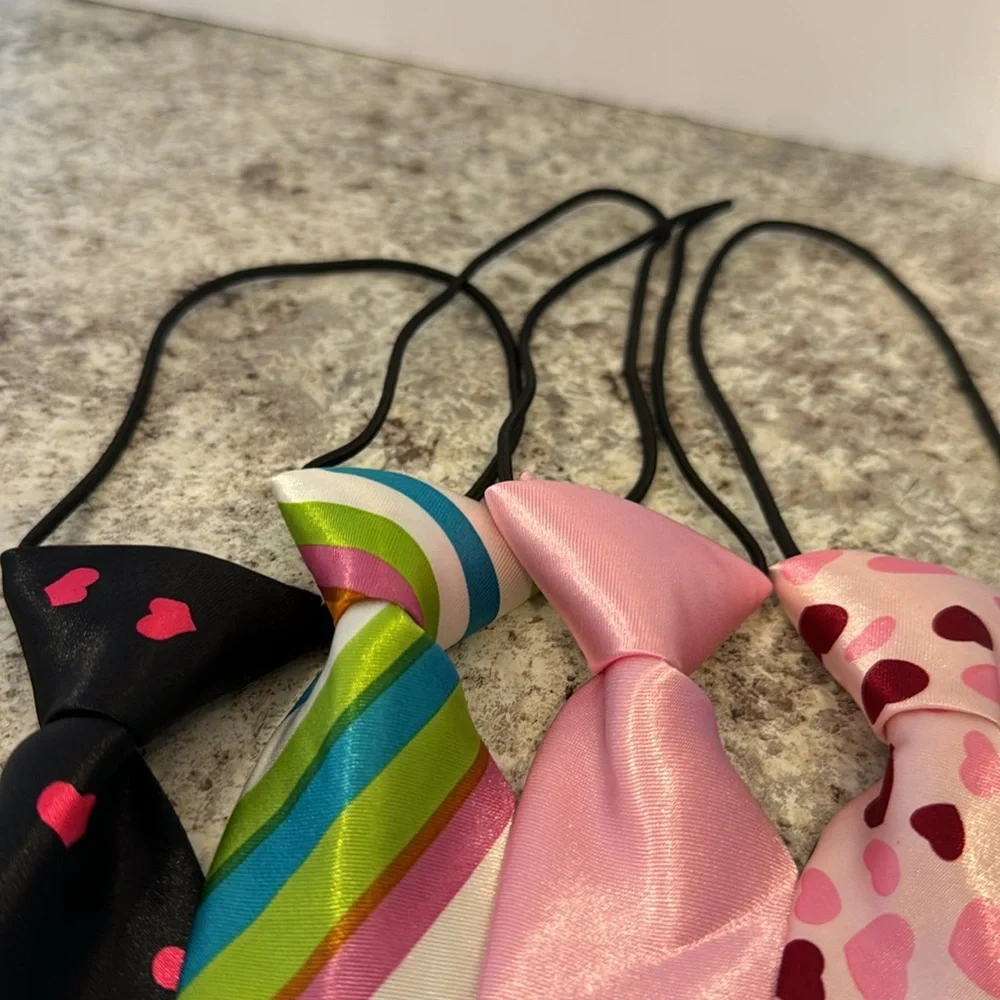Tie 10 inch unisex ties set of 4. Attached elastic cord goes under the collar